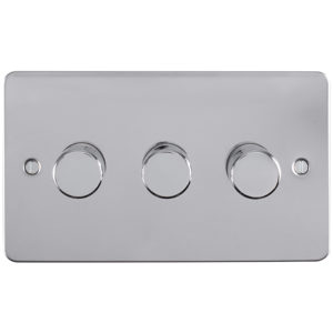 Eurolite Efpss3Dled 3 Gang Led Push On Off 2Way Dimmer Switch Enhance Flat Polished Stainless Steel Plate Matching Knobs