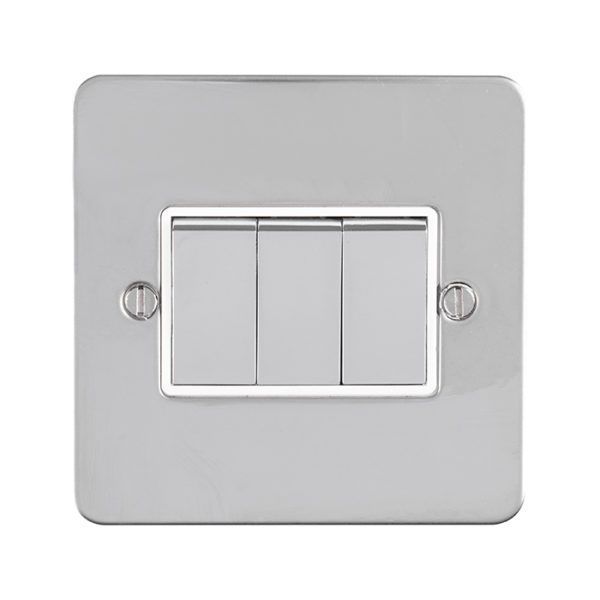 Eurolite Efpss3Swpsw 3 Gang 10Amp 2Way Switch Enhance Flat Polished Stainless Steel Plate Matching Rockers White Trim