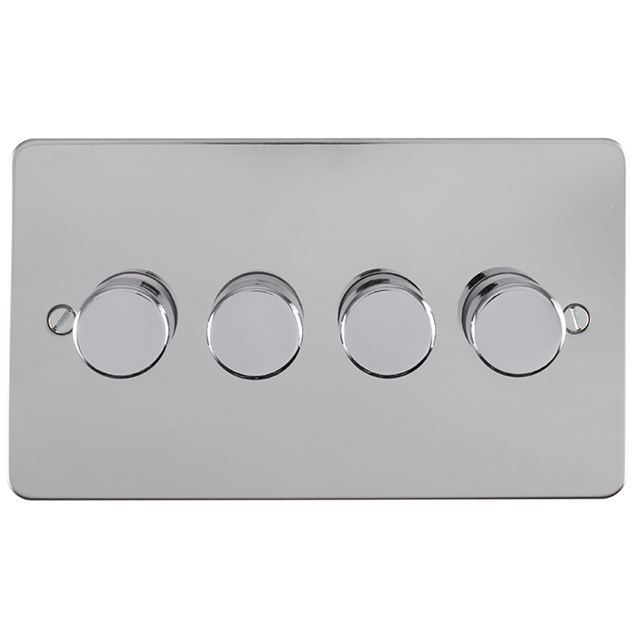 Eurolite Efpss4D400 4 Gang 400W Push On Off 2Way Dimmer Switch Enhance Flat Polished Stainless Steel Plate Matching Knobs