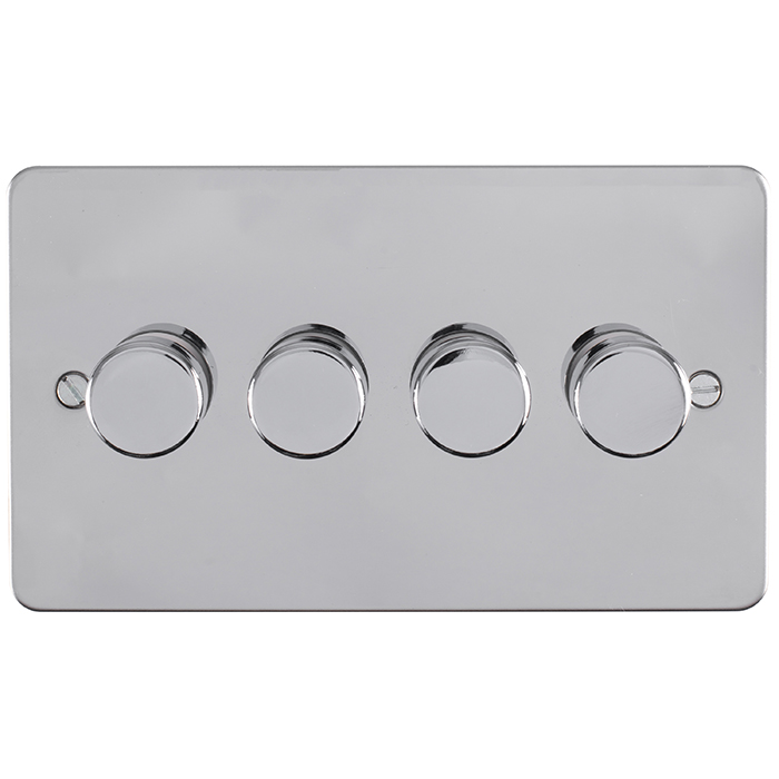 Eurolite Efpss4Dled 4 Gang Led Push On Off 2Way Dimmer Switch Enhance Flat Polished Stainless Steel Plate Matching Knobs