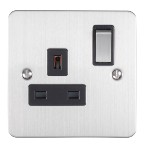 Eurolite Efsss1Sossw 1 Gang 13Amp Dp Switched Socket Enhance Flat Satin Stainless Steel Plate Matching Rocker White Trim