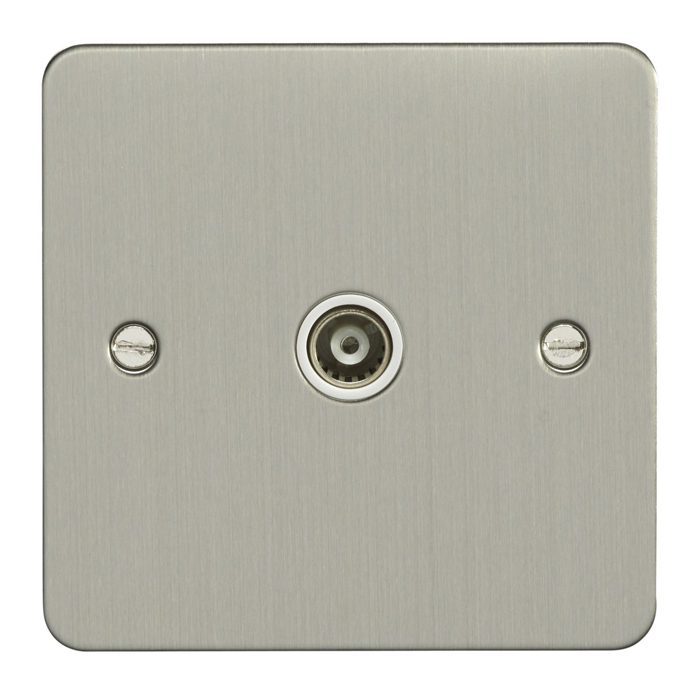 Eurolite Sss1Tvw 1 Gang Tv Coaxial Socket Round Edge Satin Stainless Steel Plate White Interior