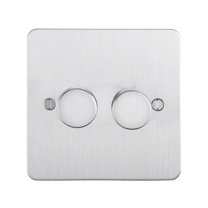 Eurolite Efsss2Dled 2 Gang Led Push On Off 2Way Dimmer Switch Enhance Flat Satin Stainless Steel Plate Matching Knobs