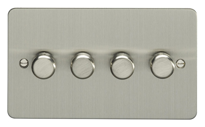 Eurolite Efsss4D400 4 Gang 400W Push On Off 2Way Dimmer Switch Enhance Flat Satin Stainless Steel Plate Matching Knobs