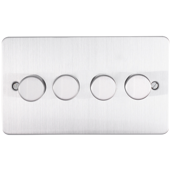 Eurolite Efsss4Dled 4 Gang Led Push On Off 2Way Dimmer Switch Enhance Flat Satin Stainless Steel Plate Matching Knobs