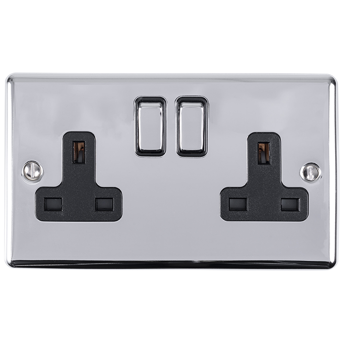 Eurolite En2Sopcb 2 Gang 13Amp Dp Switched Socket Polished Chrome Enhance Range Black Trim