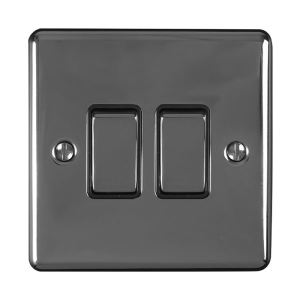 Eurolite En2Swmbb 2 Gang 10Amp 2Way Switch Matt Black Enhance Range Black Trim