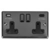 Eurolite Enhance Decorative 2 Gang 13Amp Switched Socket With Usb C Black Nickel - Black Nickel