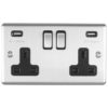 Eurolite En2Usbssb 2 Gang 13Amp Switched Socket With Comb 3.1 Amp Usb Outlets Satin Enhance Range Black Trim