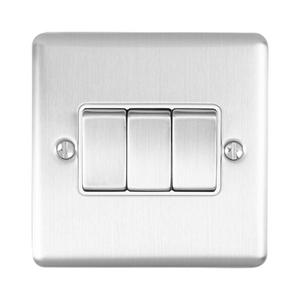 Eurolite En3Swssw 3 Gang 10Amp 2Way Switch Satin Enhance Range White Trim