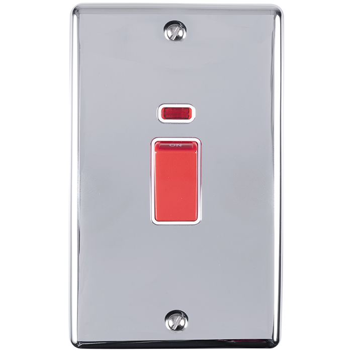 Eurolite En45Aswnpcw 45Amp Dp Switch With Neon Vertical Polished Chrome Enhance Range White Trim