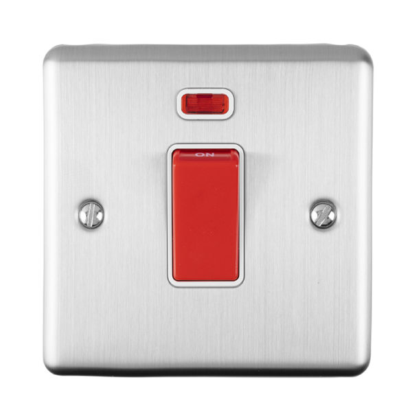 Eurolite En45Aswnsssw 1 Gang 45Amp Dp Switch With Neon Satin Enhance Range White Trim