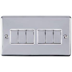 Eurolite En6Swpcw 6 Gang 10Amp 2Way Switch Polished Chrome Enhance Range White Trim