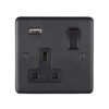 Eurolite Mb1Usbb 1 Gang 13Amp Switched Socket With 2.1 Amp Usb Outlet Round Edge Matt Black Plate Black Rocker