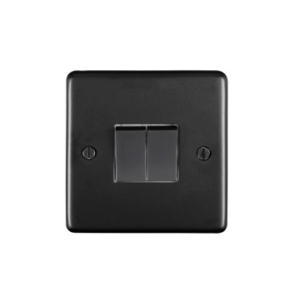 Eurolite Mb2Swb 2 Gang 10Amp 2Way Switch Round Edge Matt Black Plate Black Rockers