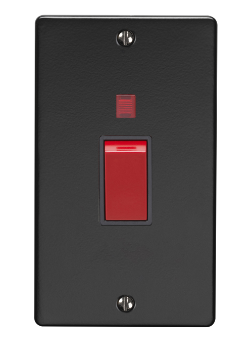 Eurolite Mb45Aswnb 45Amp Dp Cooker Switch With Neon Double Round Edge Matt Black Plate Red Rocker Black Trim