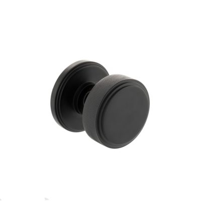 Millhouse Brass Harrison Solid Brass Knurled Mortice Knob on Concealed Fix Rose - Matt Black MH450KSMKMB