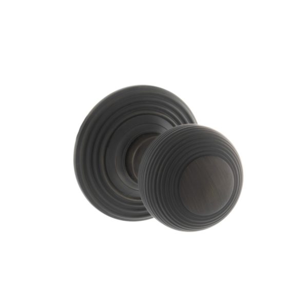 Old English Ripon Solid Brass Reeded Mortice Knob on Concealed Fix Rose - Urban Dark Bronze OE50RMKUDB