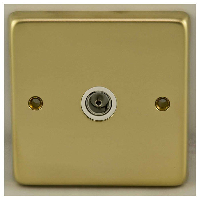 Eurolite Pb1Tvw 1 Gang Tv Coaxial Socket Round Edge Polished Brass Plate White Interior