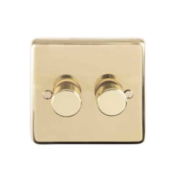 Eurolite Pb2Dled 2 Gang Led Push On Off 2Way Dimmer Round Edge Polished Brass Plate Matching Knobs
