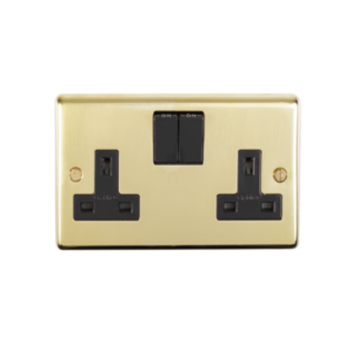 Eurolite Pb2Sow 2 Gang 13Amp Dp Switched Socket Round Edge Polished Brass Plate White Rockers