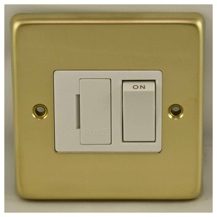 Eurolite Pbswfpbw 13Amp Dp Switched Fuse Spur Round Edge Polished Brass Plate Matching Rocker White Trim