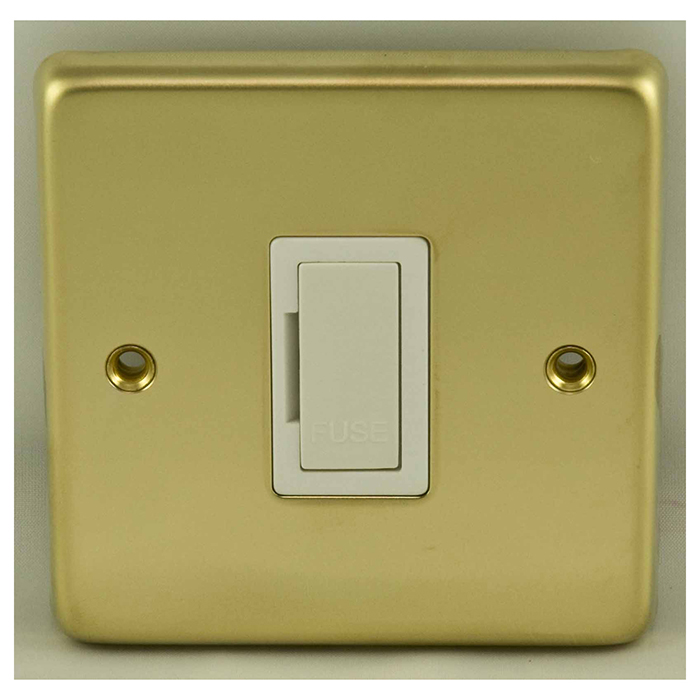 Eurolite Pbuswfw 13Amp Unswitched Fuse Spur Round Edge Polished Brass Plate White Interior