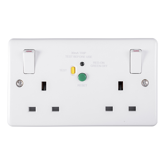Eurolite Pl5023 13A 2 Gang Dp Rcd Switched Socket, Passive-30Ma Type A, White Plastic