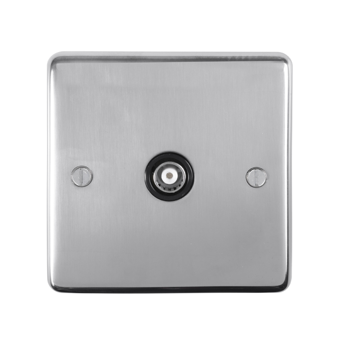 Eurolite Pss1Tvb 1 Gang Tv Coaxial Socket Round Edge Polished Stainless Steel Plate Black Interior