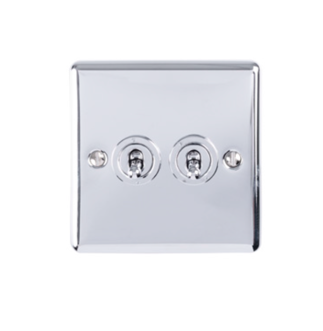 Eurolite Psst2Sw 2 Gang 10Amp 2Way Toggle Switch Round Edge Polished Stainless Steel Plate