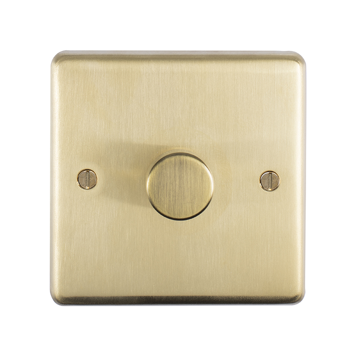 Eurolite Sb1D400 1 Gang 400W Push On Off 2Way Dimmer Round Edge Satin Brass Plate Polished Brass Knob