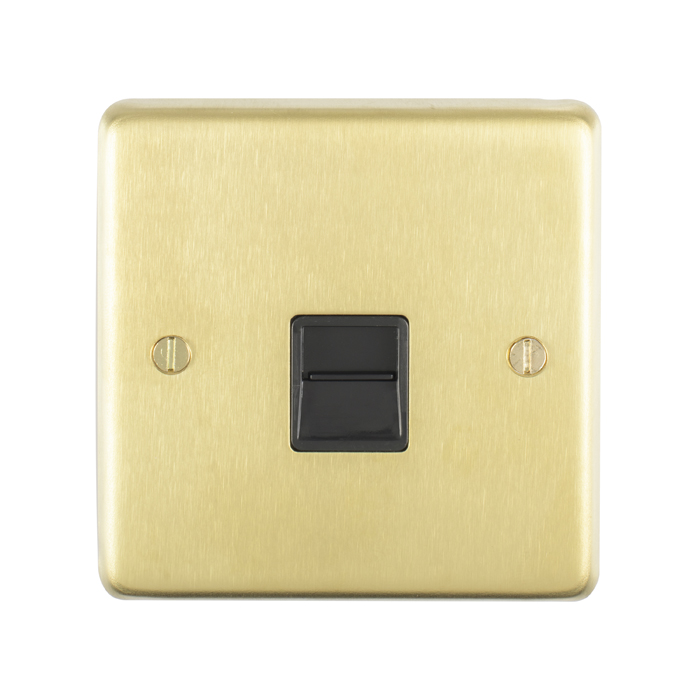 Eurolite Sb1Slb 1 Gang Slave Telephone Socket Round Edge Satin Brass Plate Black Interior