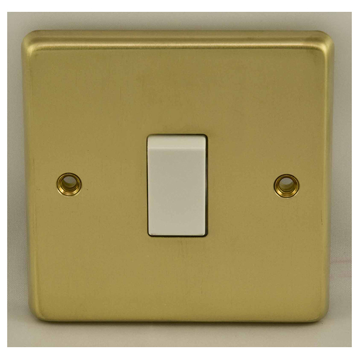 Eurolite Sb1Sww 1 Gang 10Amp 2Way Switch Round Edge Satin Brass Plate White Rocker