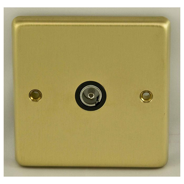 Eurolite Sb1Tvb 1 Gang Tv Coaxial Socket Round Edge Satin Brass Plate Black Interior