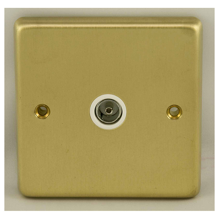 Eurolite Sb1Tvw 1 Gang Tv Coaxial Socket Round Edge Satin Brass Plate White Interior