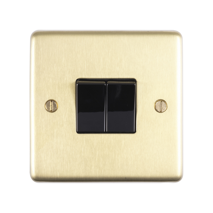 Eurolite Sb2Swb 2 Gang 10Amp 2Way Switch Round Edge Satin Brass Plate Black Rockers