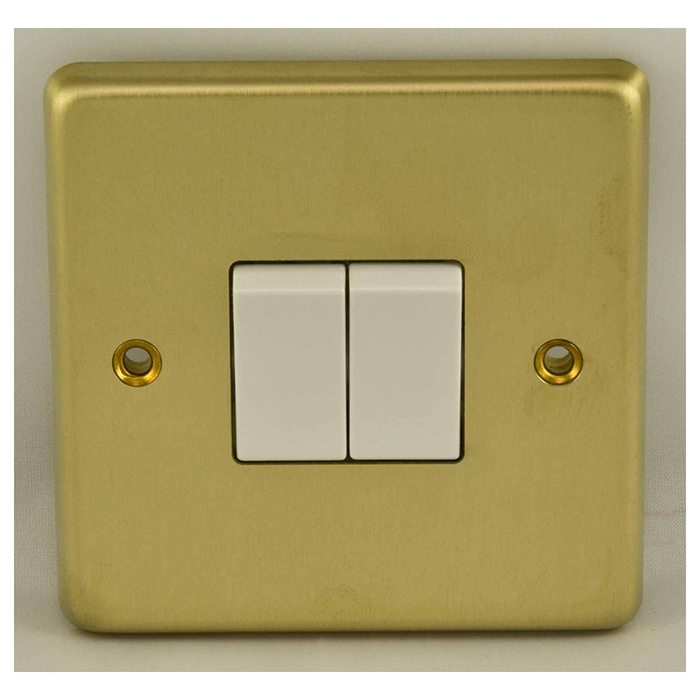 Eurolite Sb2Sww 2 Gang 10Amp 2Way Switch Round Edge Satin Brass Plate White Rockers