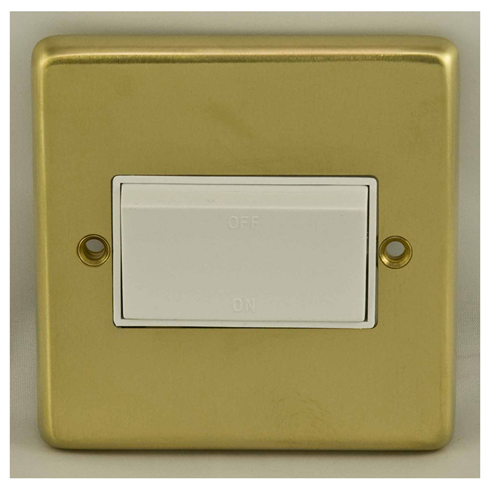 Eurolite Sbfsww 6Amp Fan Isolator Switch Round Edge Satin Brass Plate White Rocker