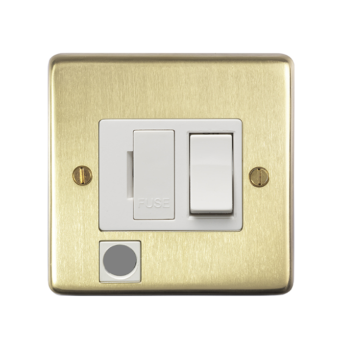 Eurolite Sbswffob 13Amp Dp Switched Fuse Spur & Flex Outlet Round Edge Satin Brass Plate Black Rocker