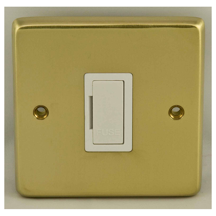 Eurolite Sbuswfw 13Amp Unswitched Fuse Spur Round Edge Satin Brass Plate White Interior