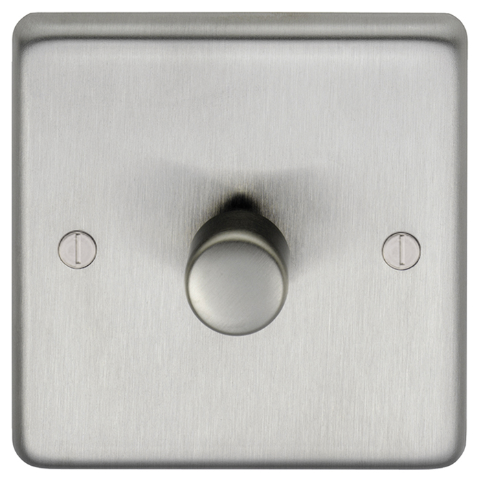 Eurolite Sss1D400 1 Gang 400W Push On Off 2Way Dimmer Round Edge Satin Stainless Steel Plate Matching Knob