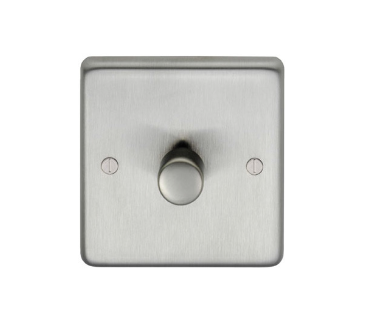 Eurolite Sss1Dled 1 Gang Led Push On Off 2Way Dimmer Round Edge Satin Stainless Steel Plate Matching Knob