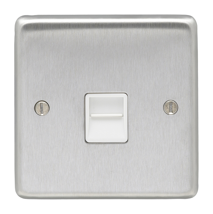 Eurolite Sss1Mw 1 Gang Master Telephone Socket Round Edge Satin Stainless Steel Plate White Interior