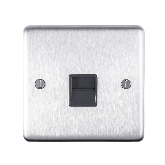 Eurolite Sss1Slb 1 Gang Slave Telephone Socket Round Edge Satin Stainless Steel Plate Black Interior