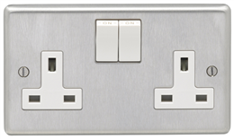 Eurolite Sss2Sow 2 Gang 13Amp Dp Switched Socket Round Edge Satin Stainless Steel Plate White Rockers