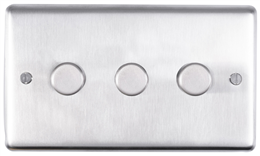 Eurolite Sss3Dled 3 Gang Led Push On Off 2Way Dimmer Round Edge Satin Stainless Steel Plate Matching Knobs