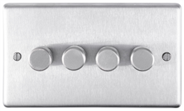 Eurolite Sss4D400 4 Gang 400W Push On Off 2Way Dimmer Round Edge Satin Stainless Steel Plate Matching Knobs