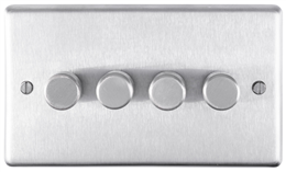 Eurolite Sss4Dled 4 Gang Led Push On Off 2Way Dimmer Round Edge Satin Stainless Steel Plate Matching Knobs