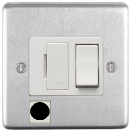 Eurolite Sssswffob 13Amp Dp Switched Fuse Spur With Flex Outlet Round Edge Satin Stainless Steel Plate Black Rocker