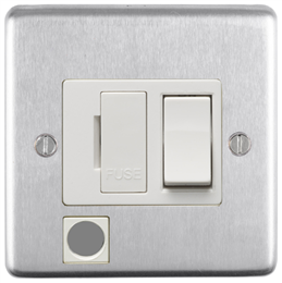 Eurolite Sssswffow 13Amp Dp Switched Fuse Spur With Flex Outlet Round Edge Satin Stainless Steel Plate White Rocker
